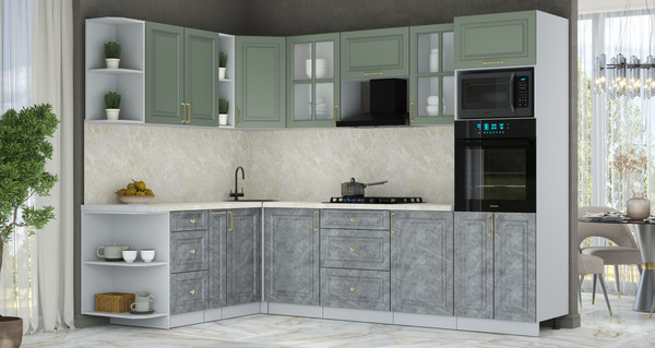 Изображение товара Кухонный гарнитур Интерлиния Мила Шато 1.88x2.8 ВТ LV (мята/керамика/опал светлый)