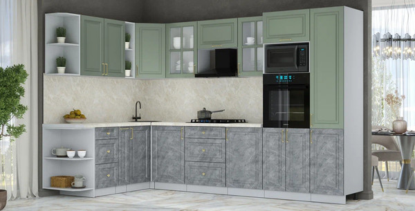 Изображение товара Кухонный гарнитур Интерлиния Мила Шато 1.88x3.2 ВТ LV (мята/керамика/опал светлый)