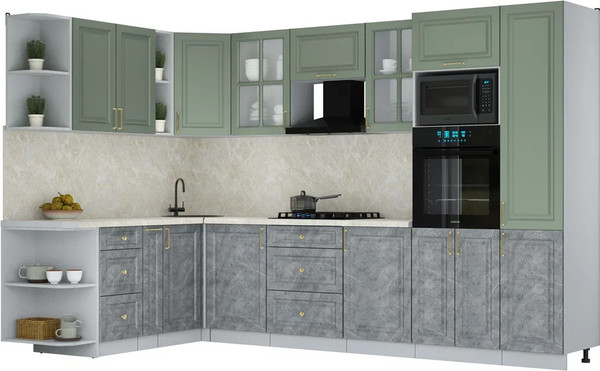 Изображение товара Кухонный гарнитур Интерлиния Мила Шато 1.88x3.2 ВТ LV (мята/керамика/опал светлый)