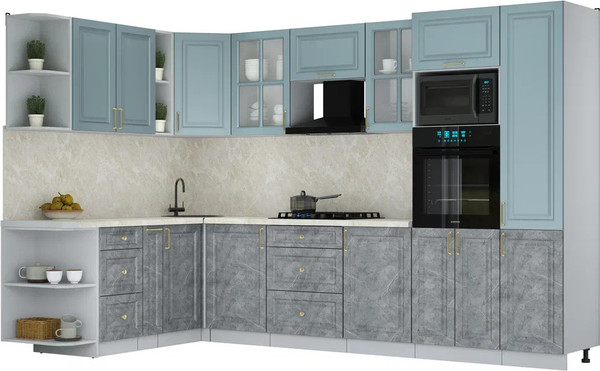 Изображение товара Кухонный гарнитур Интерлиния Мила Шато 1.88x3.2 ВТ LV (океан/керамика/опал светлый)