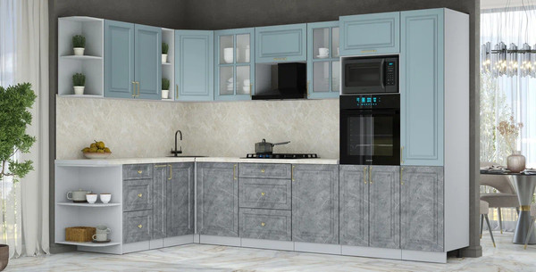 Изображение товара Кухонный гарнитур Интерлиния Мила Шато 1.88x3.2 ВТ LV (океан/керамика/опал светлый)