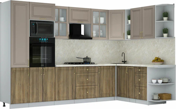 Изображение товара Кухонный гарнитур Интерлиния Мила Шато 1.88x3.2 ВТ PR (луна/дуб вотан/опал светлый)