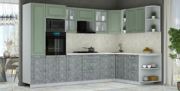 Изображение товара Кухонный гарнитур Интерлиния Мила Шато 1.88x3.2 ВТ PR (мята/керамика/опал светлый)