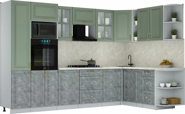 Изображение товара Кухонный гарнитур Интерлиния Мила Шато 1.88x3.2 ВТ PR (мята/керамика/опал светлый)