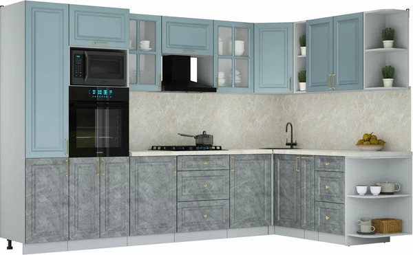 Изображение товара Кухонный гарнитур Интерлиния Мила Шато 1.88x3.2 ВТ PR (океан/керамика/опал светлый)