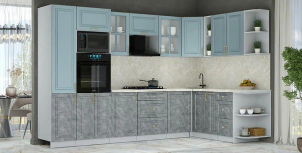 Изображение товара Кухонный гарнитур Интерлиния Мила Шато 1.88x3.2 ВТ PR (океан/керамика/опал светлый)