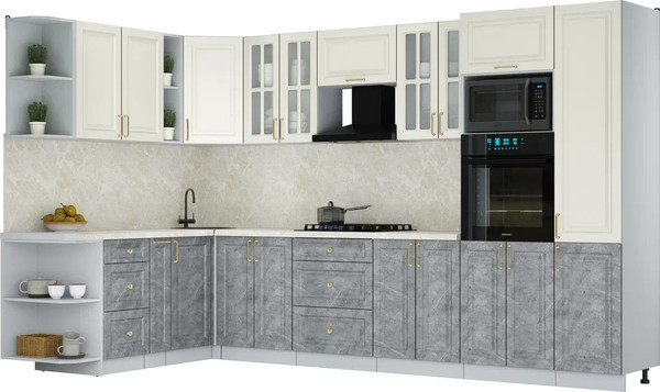 Изображение товара Кухонный гарнитур Интерлиния Мила Шато 1.88x3.4 ВТ LV (белый/керамика/опал светлый)