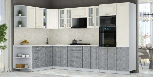 Изображение товара Кухонный гарнитур Интерлиния Мила Шато 1.88x3.4 ВТ LV (белый/керамика/опал светлый)