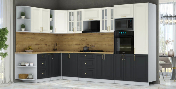 Изображение товара Кухонный гарнитур Интерлиния Мила Шато 1.88x3.4 ВТ LV (белый/черный/дуб бунратти)