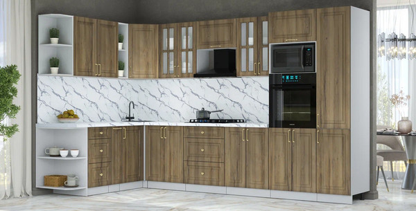 Изображение товара Кухонный гарнитур Интерлиния Мила Шато 1.88x3.4 ВТ LV (дуб вотан/дуб вотан/белый гранит)