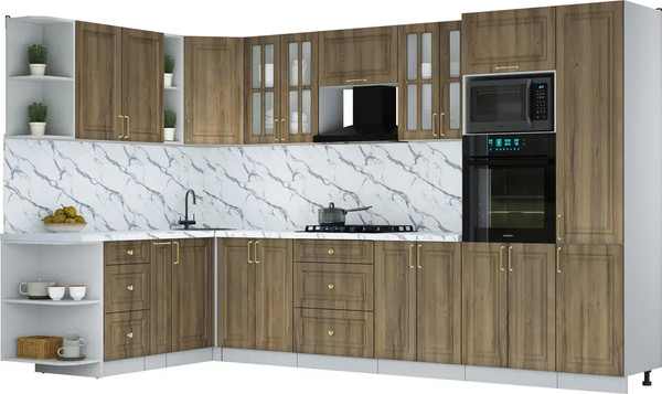 Изображение товара Кухонный гарнитур Интерлиния Мила Шато 1.88x3.4 ВТ LV (дуб вотан/дуб вотан/белый гранит)