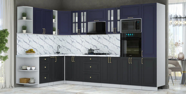 Изображение товара Кухонный гарнитур Интерлиния Мила Шато 1.88x3.4 ВТ LV (индиго/черный/белый гранит)