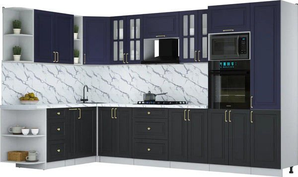Изображение товара Кухонный гарнитур Интерлиния Мила Шато 1.88x3.4 ВТ LV (индиго/черный/белый гранит)