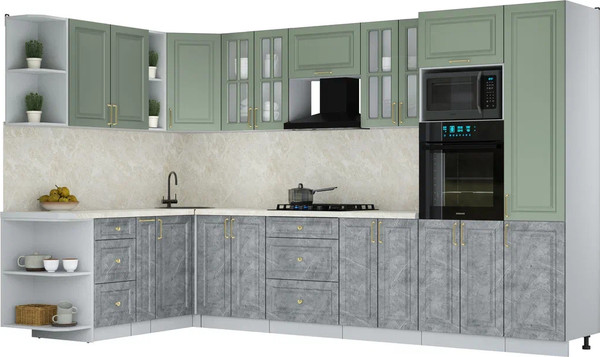 Изображение товара Кухонный гарнитур Интерлиния Мила Шато 1.88x3.4 ВТ LV (океан/керамика/опал светлый)