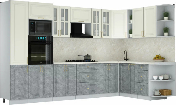 Изображение товара Кухонный гарнитур Интерлиния Мила Шато 1.88x3.4 ВТ PR (белый/керамика/опал светлый)