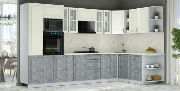 Изображение товара Кухонный гарнитур Интерлиния Мила Шато 1.88x3.4 ВТ PR (белый/керамика/опал светлый)