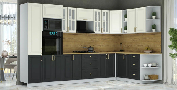 Изображение товара Кухонный гарнитур Интерлиния Мила Шато 1.88x3.4 ВТ PR (белый/черный/дуб бунратти)