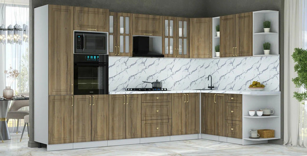 Изображение товара Кухонный гарнитур Интерлиния Мила Шато 1.88x3.4 ВТ PR (дуб вотан/дуб вотан/белый гранит)