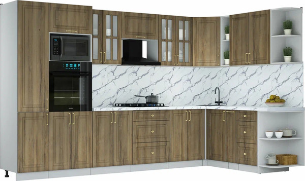 Изображение товара Кухонный гарнитур Интерлиния Мила Шато 1.88x3.4 ВТ PR (дуб вотан/дуб вотан/белый гранит)