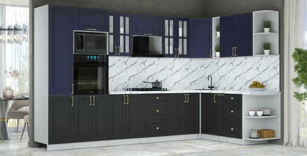 Изображение товара Кухонный гарнитур Интерлиния Мила Шато 1.88x3.4 ВТ PR (индиго/черный/белый гранит)