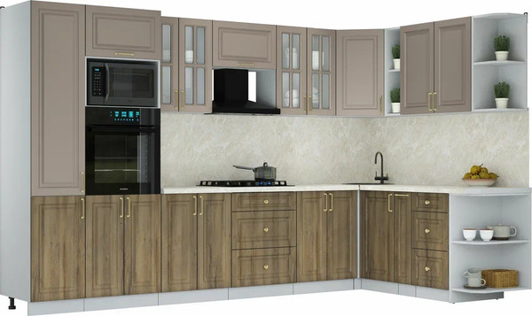 Изображение товара Кухонный гарнитур Интерлиния Мила Шато 1.88x3.4 ВТ PR (луна/дуб вотан/опал светлый)