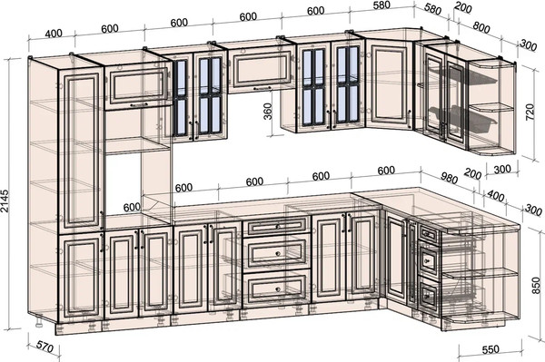 Изображение товара Кухонный гарнитур Интерлиния Мила Шато 1.88x3.4 ВТ PR (луна/дуб вотан/опал светлый)