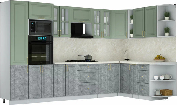 Изображение товара Кухонный гарнитур Интерлиния Мила Шато 1.88x3.4 ВТ PR (мята/керамика/опал светлый)