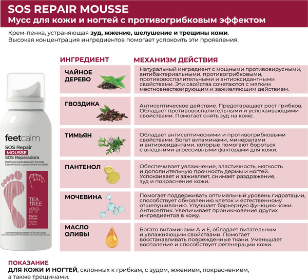 Изображение товара Пенка для ног Feetcalm SOS Repair Mousse против грибка (75мл)