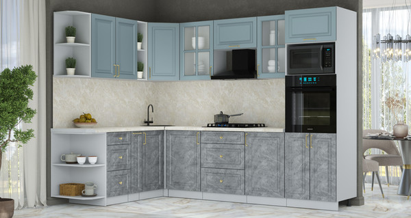 Изображение товара Кухонный гарнитур Интерлиния Мила Шато 1.88x2.8 ВТ LV (океан/керамика/опал светлый)