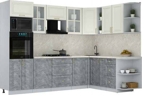 Изображение товара Кухонный гарнитур Интерлиния Мила Шато 1.88x2.8 ВТ PR (белый/керамика/опал светлый)