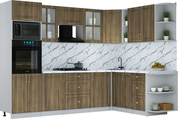 Изображение товара Кухонный гарнитур Интерлиния Мила Шато 1.88x2.8 ВТ PR (дуб вотан/дуб вотан/белый гранит)