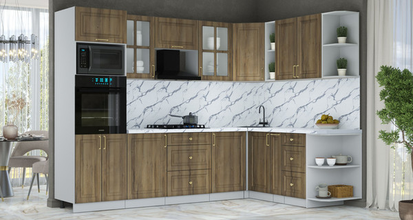 Изображение товара Кухонный гарнитур Интерлиния Мила Шато 1.88x2.8 ВТ PR (дуб вотан/дуб вотан/белый гранит)