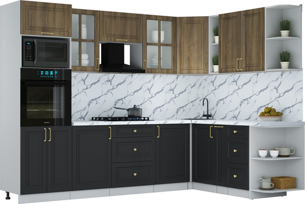 Изображение товара Кухонный гарнитур Интерлиния Мила Шато 1.88x2.8 ВТ PR (дуб вотан/черный/белый гранит)