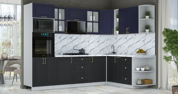 Изображение товара Кухонный гарнитур Интерлиния Мила Шато 1.88x2.8 ВТ PR (индиго/черный/белый гранит)