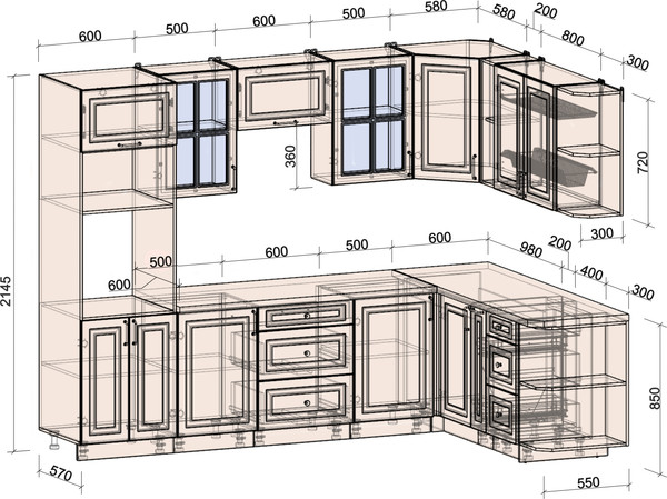 Изображение товара Кухонный гарнитур Интерлиния Мила Шато 1.88x2.8 ВТ PR (керамика/керамика/опал светлый)