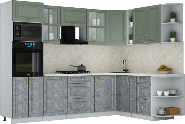 Изображение товара Кухонный гарнитур Интерлиния Мила Шато 1.88x2.8 ВТ PR (мята/керамика/опал светлый)