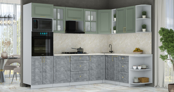 Изображение товара Кухонный гарнитур Интерлиния Мила Шато 1.88x2.8 ВТ PR (мята/керамика/опал светлый)