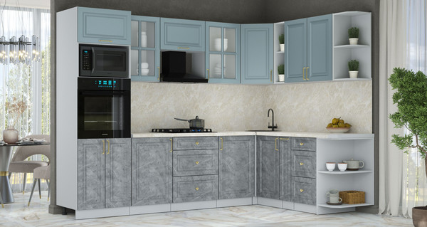 Изображение товара Кухонный гарнитур Интерлиния Мила Шато 1.88x2.8 ВТ PR (океан/керамика/опал светлый)