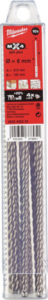 Изображение товара Набор буров Milwaukee SDS+ MX4 6x215 / 4932430234 (10шт)