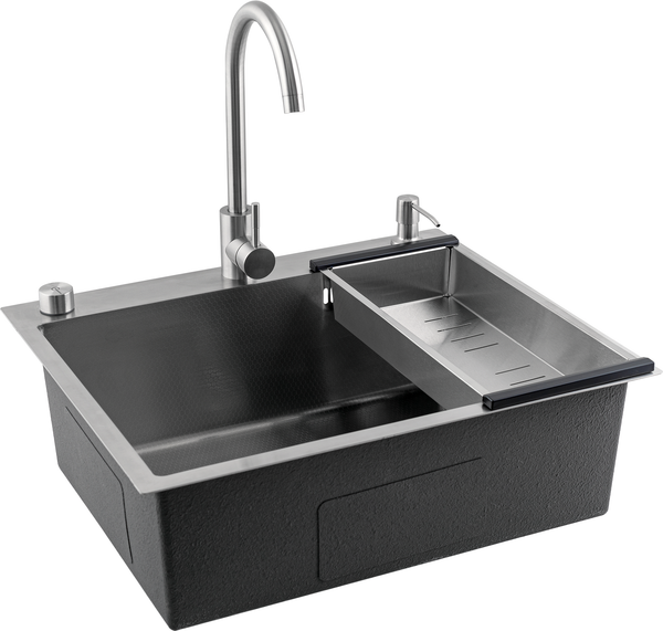 Изображение товара Мойка кухонная со смесителем Futur FK 6050 Eco Embossing Pop-up Mixer plus (сатин)