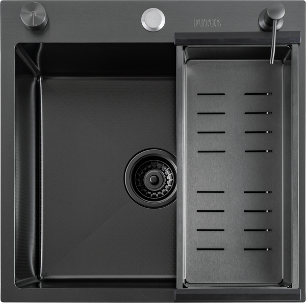 Изображение товара Мойка кухонная Futur FK 5050 Eco Embossing Pop-up Roll plus (черный нано)