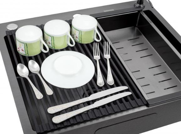 Изображение товара Мойка кухонная Futur FK 5050 Eco Embossing Pop-up Roll plus (черный нано)