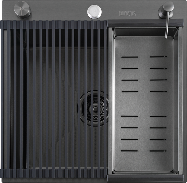 Изображение товара Мойка кухонная Futur FK 5050 Eco Embossing Pop-up Roll plus (черный нано)