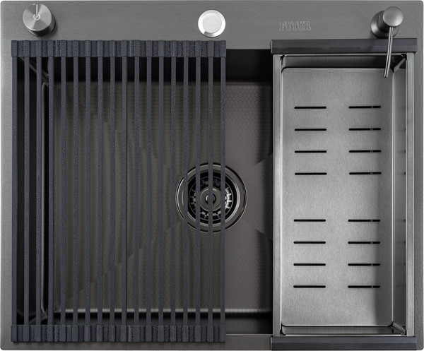 Изображение товара Мойка кухонная Futur FK 5550 Eco Embossing Pop-up Roll plus (черный нано)