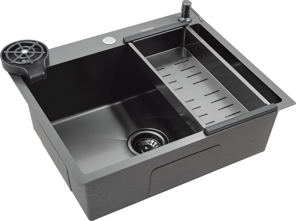 Изображение товара Мойка кухонная Futur FK 5550 Eco Embossing Pop-up Rinzer plus (черный нано)