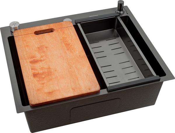 Изображение товара Мойка кухонная Futur FK 5550 Eco Embossing Pop-up Board plus (черный нано)