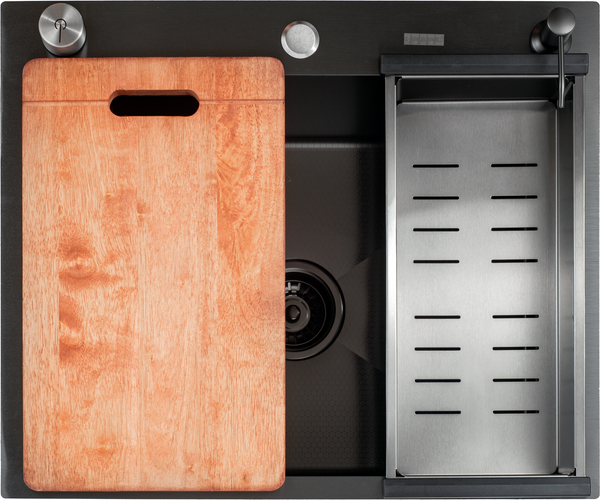 Изображение товара Мойка кухонная Futur FK 5550 Eco Embossing Pop-up Board plus (черный нано)