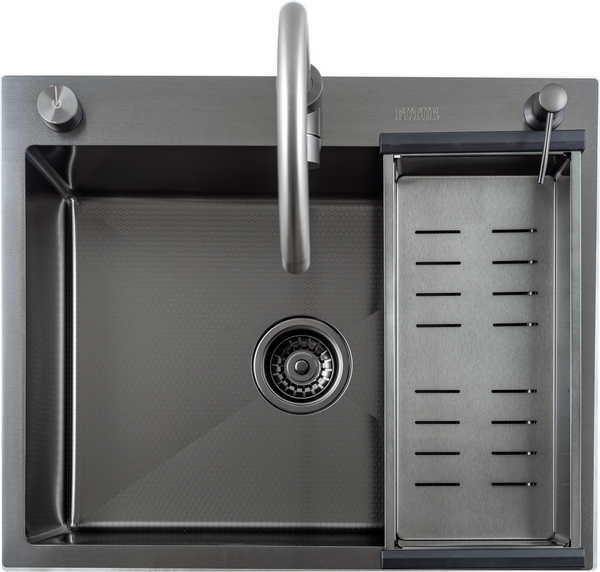 Изображение товара Мойка кухонная со смесителем Futur FK 5550 Eco Embossing Pop-up Mixer plus (черный нано)