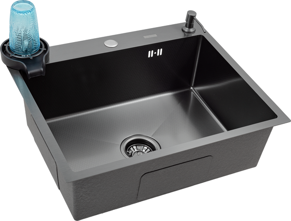 Изображение товара Мойка кухонная Futur FK 6050 Eco Embossing Pop-up Rinzer plus (черный нано)