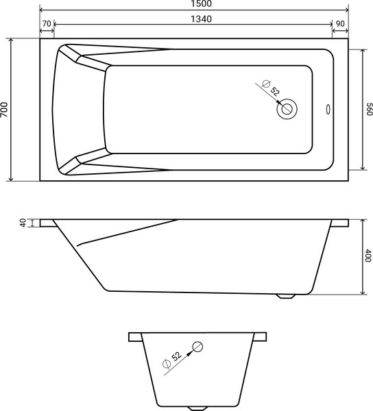 Изображение товара Ванна акриловая Lauter Aurora 150x70 / 21010050 (с каркасом и лицевым экраном)